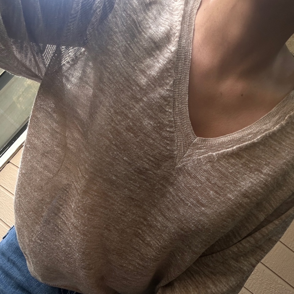 J. Crew Cream and tan V neck sweater with 3/4 sleeves for women